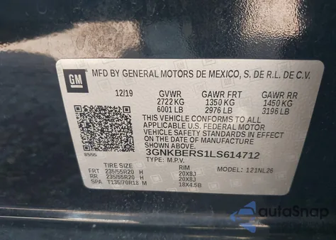 2020 Chevrolet Blazer Fwd Rs из США, поврежденный, VIN 3GNKBERS1LS614712